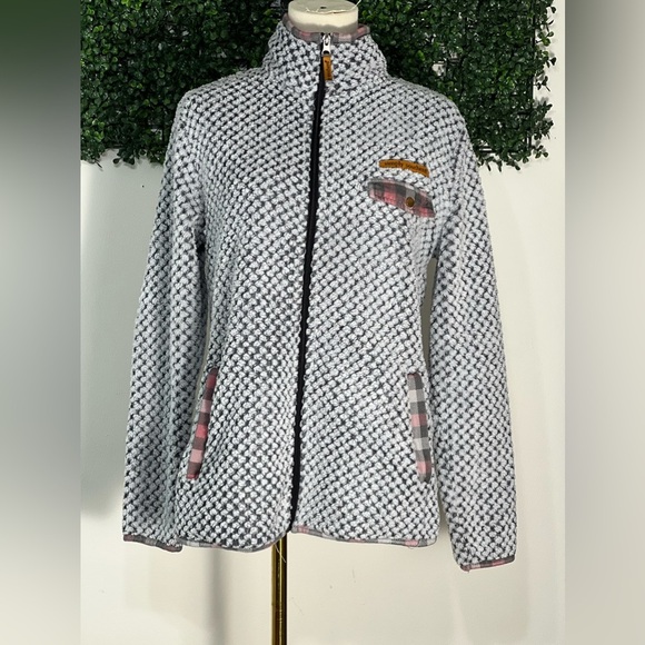 Simply Southern Soft Fleece Zip Up Plaid Patch Pocket Jacket Sweater Size Small - Picture 1 of 10